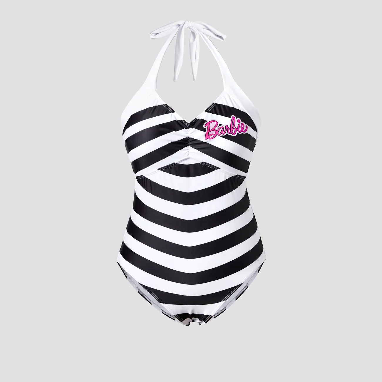 Barbie Mommy and Me 1pc Vintage Stripe pattern Doll Cosplay Style Print Swimsuit
 BlackandWhite big image 1
