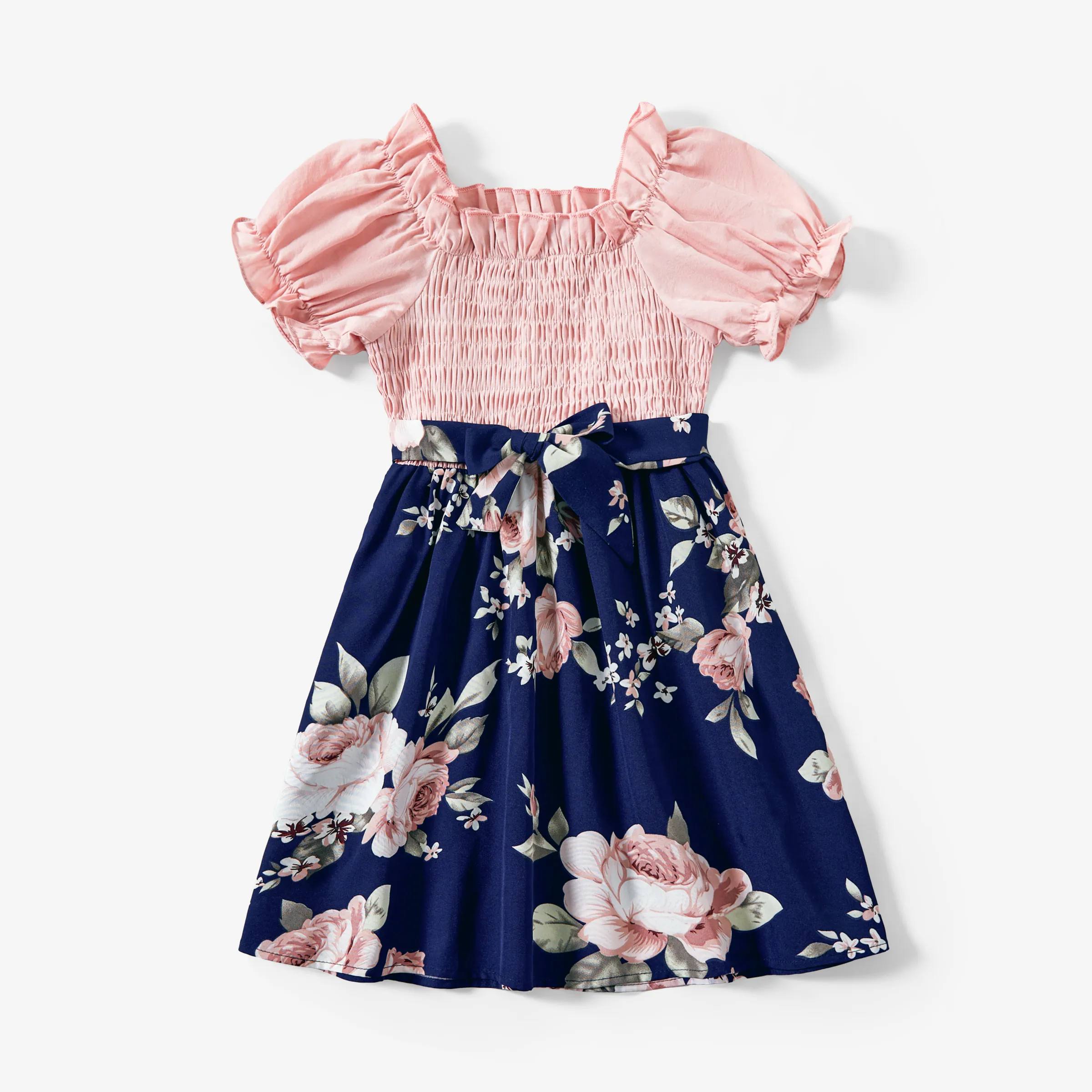 Mommy And Me Shirred Bodice Puff  Sleeve Floral Dresses