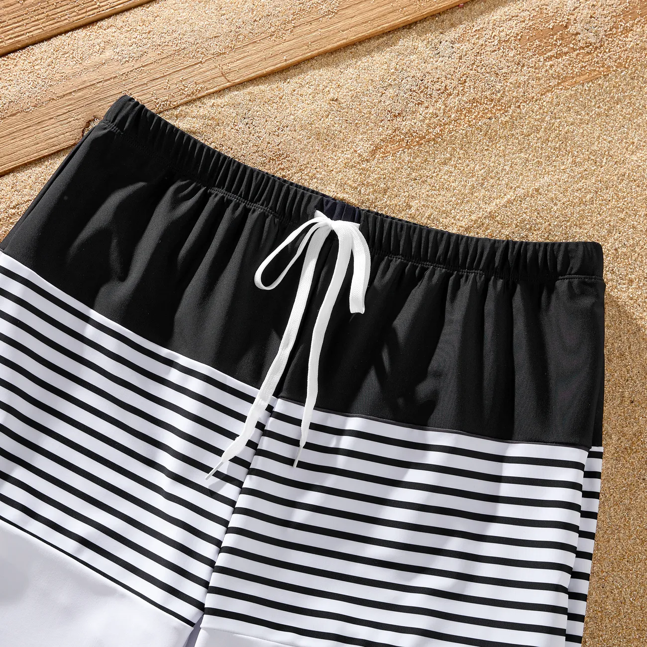 Family Matching Colorblock Stripe Swim Trunks or Floral Two-Piece Shirred Swimsuit Black big image 1