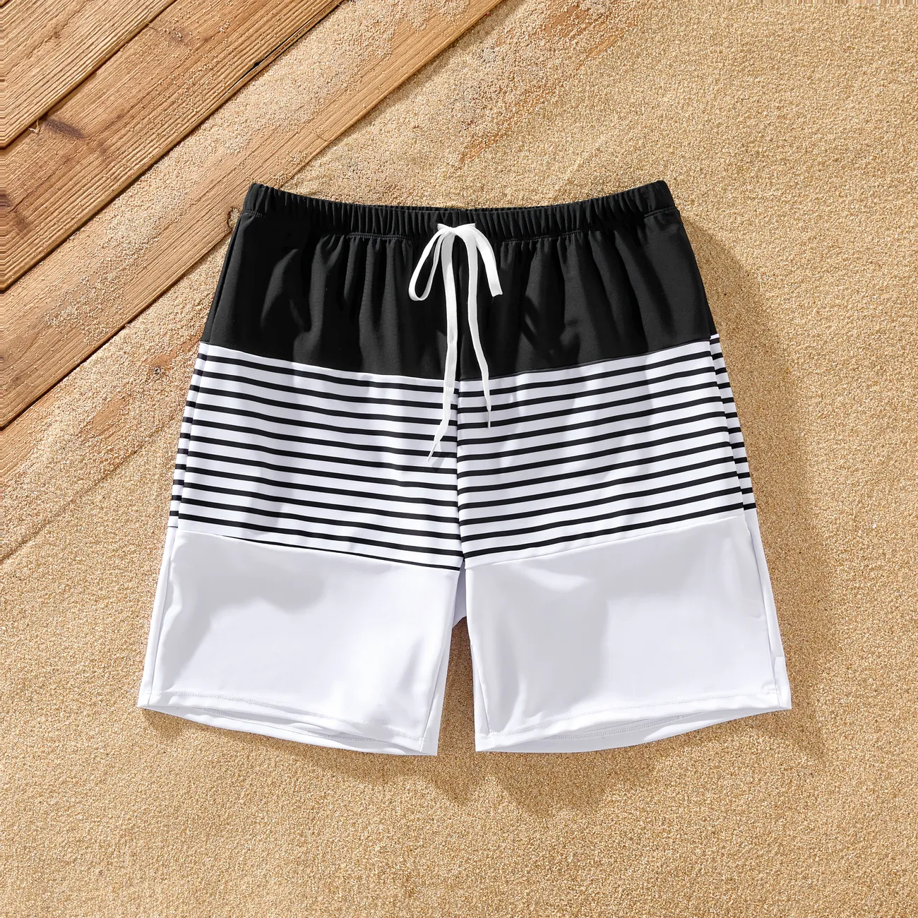 Family Matching Colorblock Stripe Swim Trunks or Floral Two-Piece Shirred Swimsuit Black big image 1