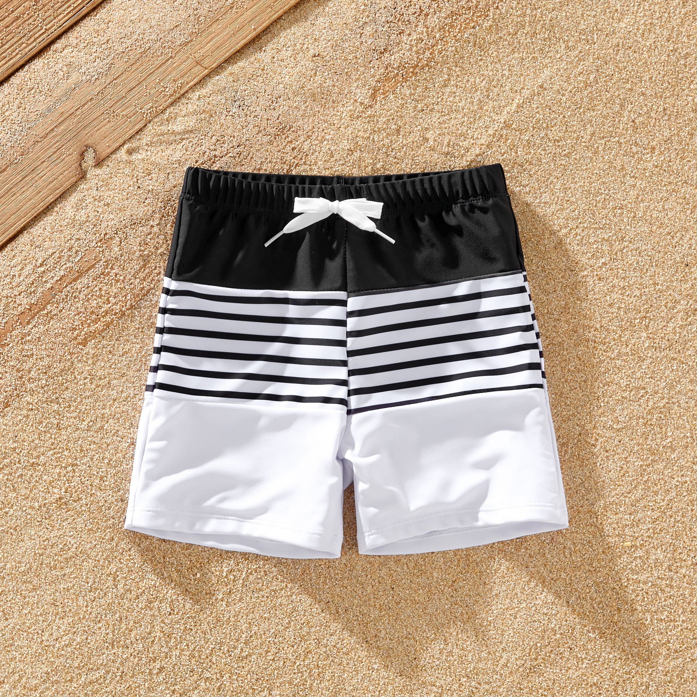 Family Matching Colorblock Stripe Swim Trunks Or Floral Two-Piece Shirred Swimsuit