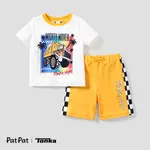 Tonka Toddler Boys 1pc Grid Colorblock Print Short-sleeve Tee with Shorts Set
 Yellow