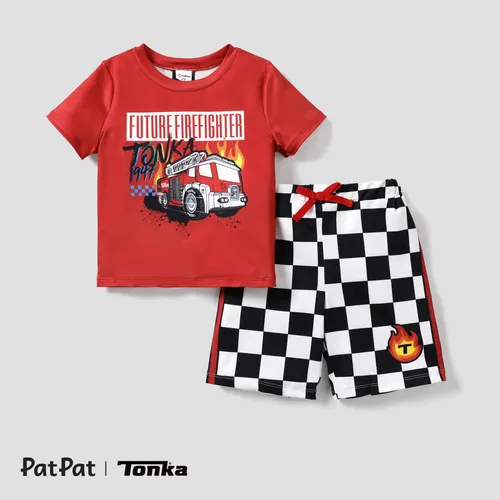 Tonka Toddler Boys 1pc Grid Colorblock Print Short-sleeve Tee with Shorts Set
