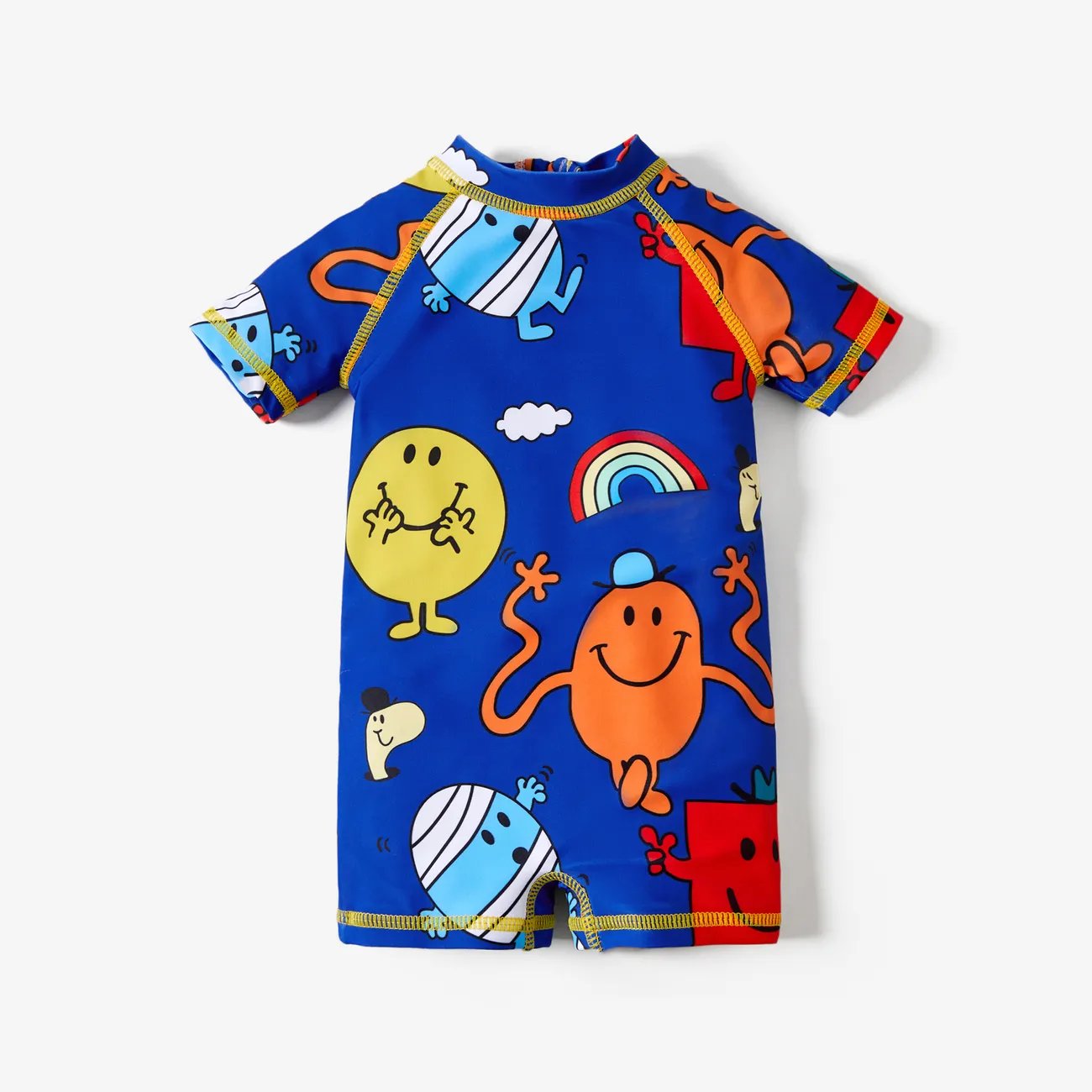 Baby Boy Childlike Graffiti Print Stand Collar One-Piece Swimsuit Blue big image 1