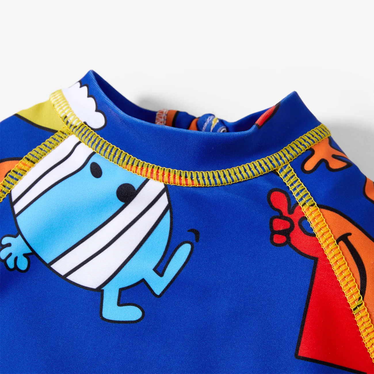 Baby Boy Childlike Graffiti Print Stand Collar One-Piece Swimsuit Blue big image 1