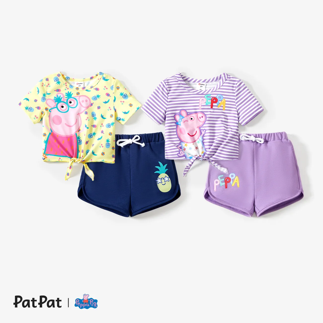 Peppa Pig Ostern 2 Stück Kleinkinder Mädchen Schnürung Kindlich T-Shirt-Sets lila big image 1