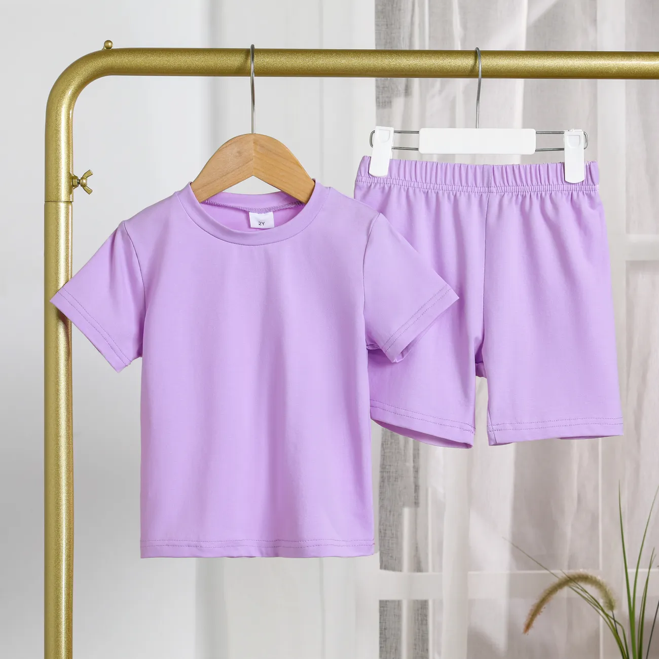 2 unidades Niño pequeño Unisex Básico conjuntos de camiseta Violeta claro big image 1