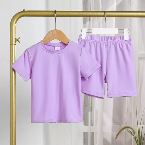 Kleinkind Junge/Mädchen 2-teiliges einfarbiges T-Shirt und Shorts-Set aus Baumwolle