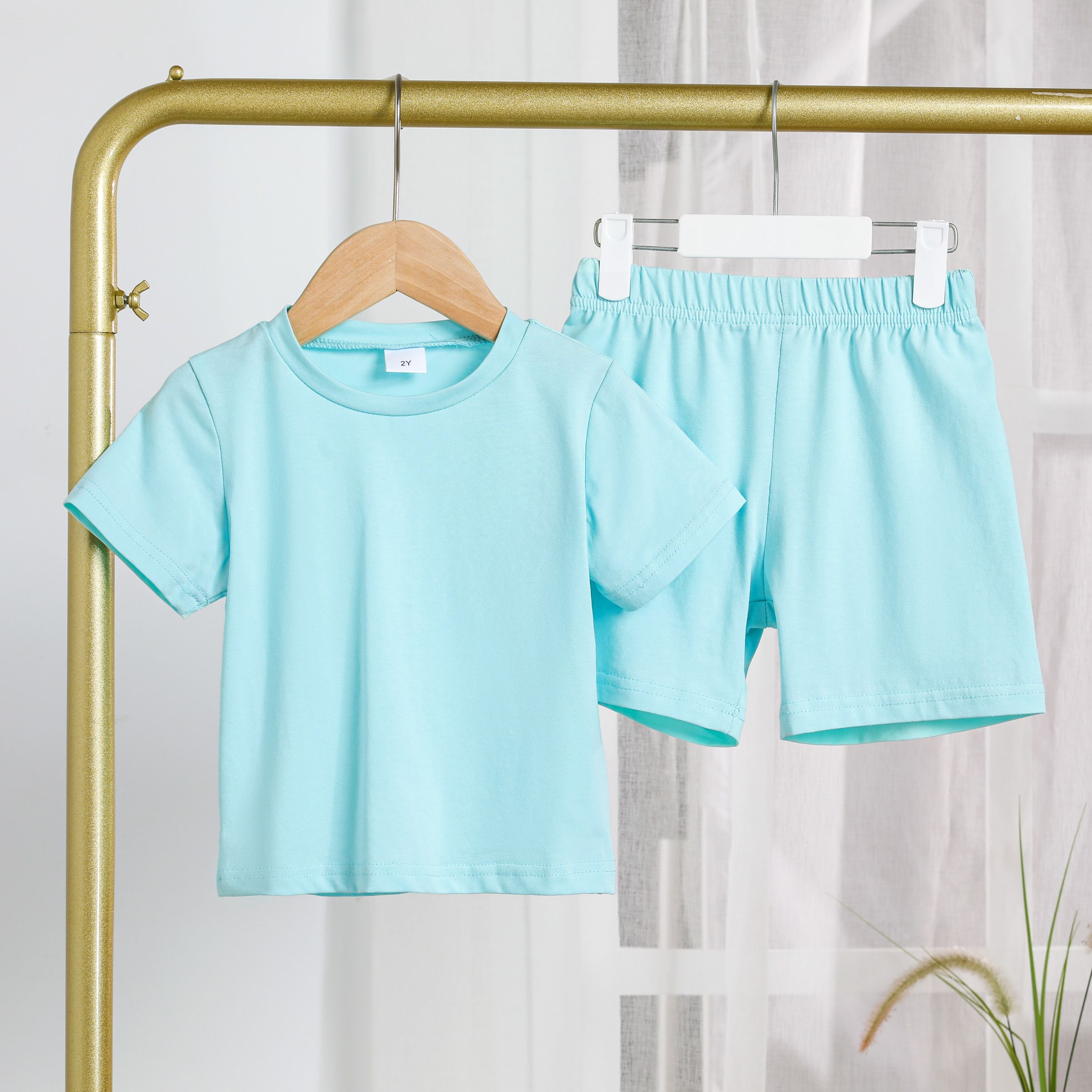 2pcs Toddler Girl's Modal Fabric Basic Solid Color Short-sleeve T-shirt And Pants Set