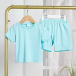 Toddler Boy/Girl 2pcs Cotton Solid Color Tee and Shorts Set Light Blue