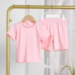 Toddler Boy/Girl 2pcs Cotton Solid Color Tee and Shorts Set Pink