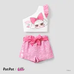 L.O.L. SURPRISE! 2pcs Toddler Girls Character Printed Slanted Ruffled Shoulder T-Shirt and Bowknot Shorts Set Pink