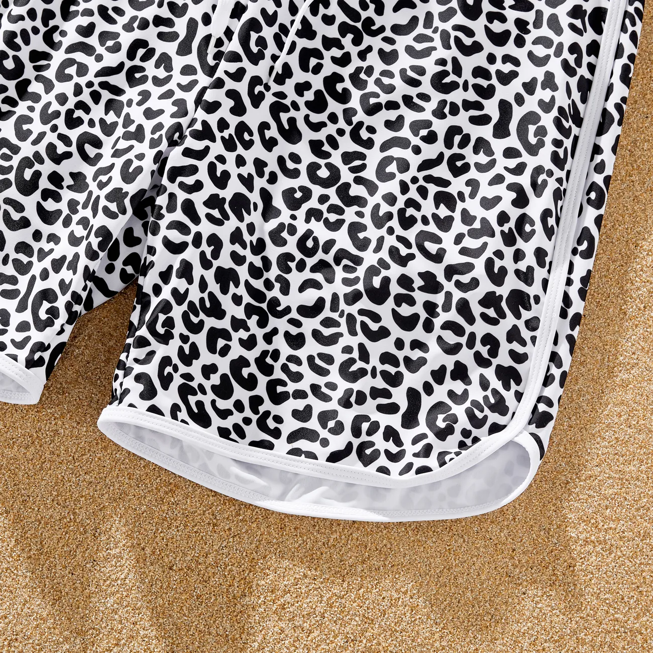 Family Matching Leopard Printed Swim Trunks or Twist Knot High-Waist Swimsuit BlackandWhite big image 1