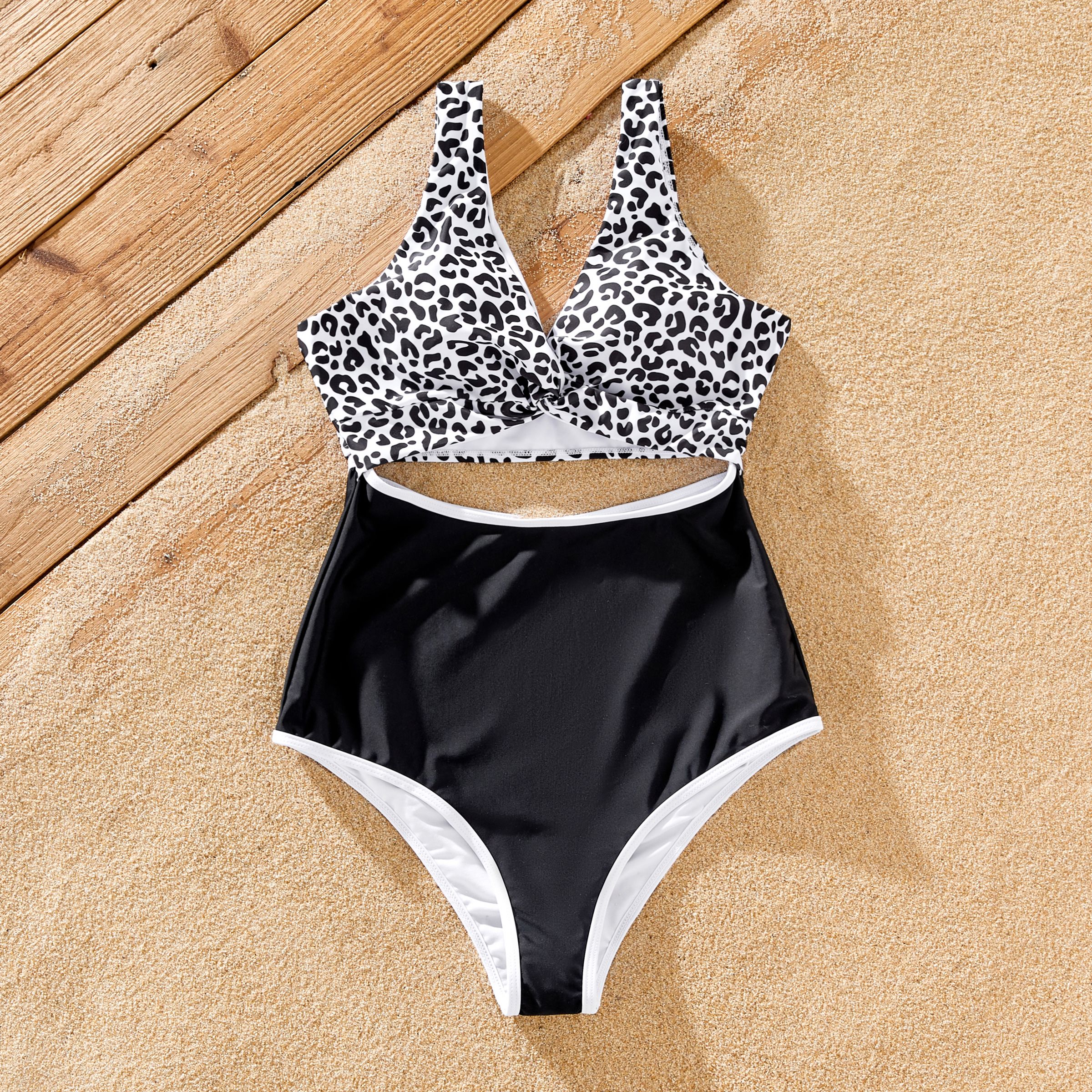 Family Matching Leopard Printed Swim Trunks Or Twist Knot High-Waist Swimsuit