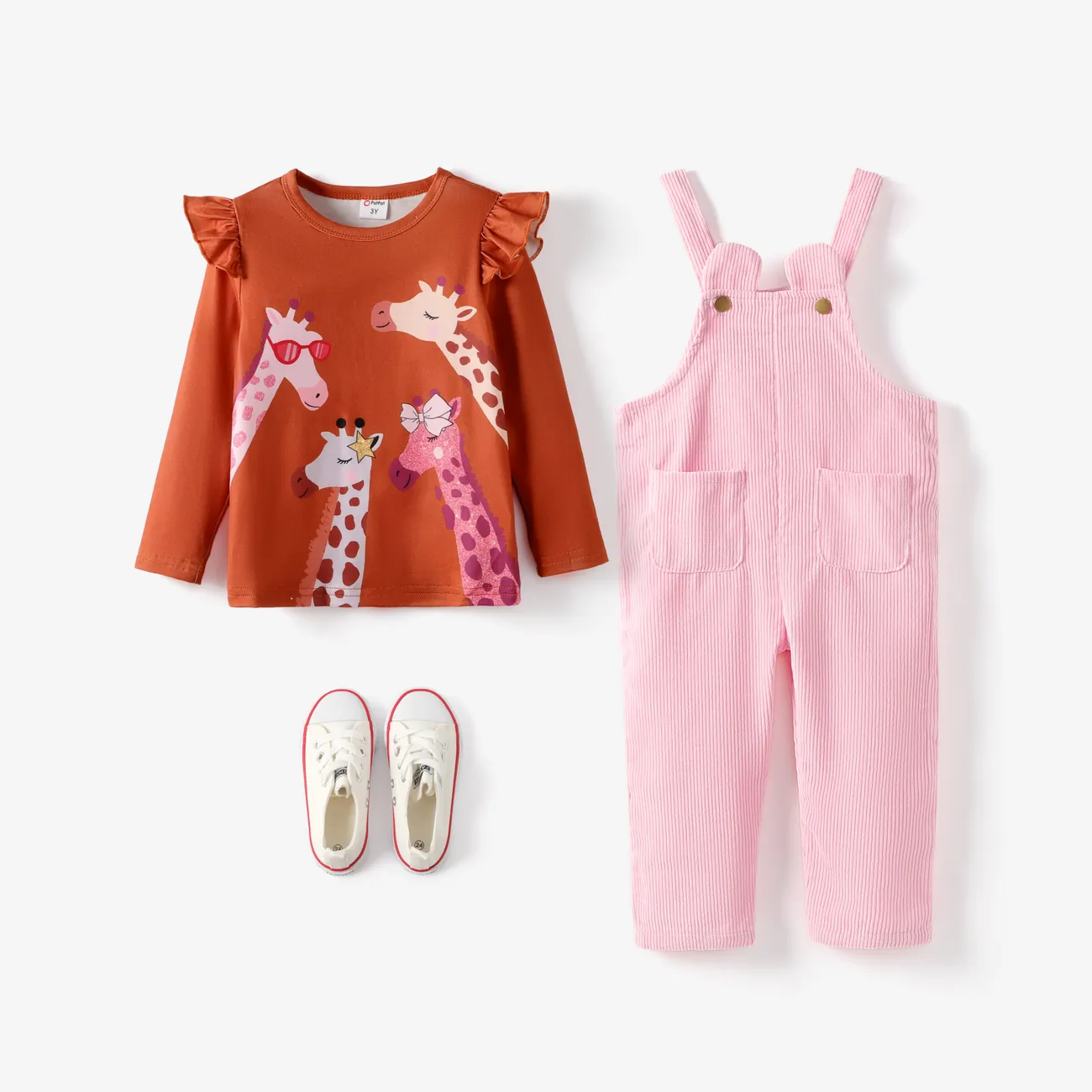 Toddler Girl Ear Design Pocket Button Design Corduroy Overalls Pink big image 1
