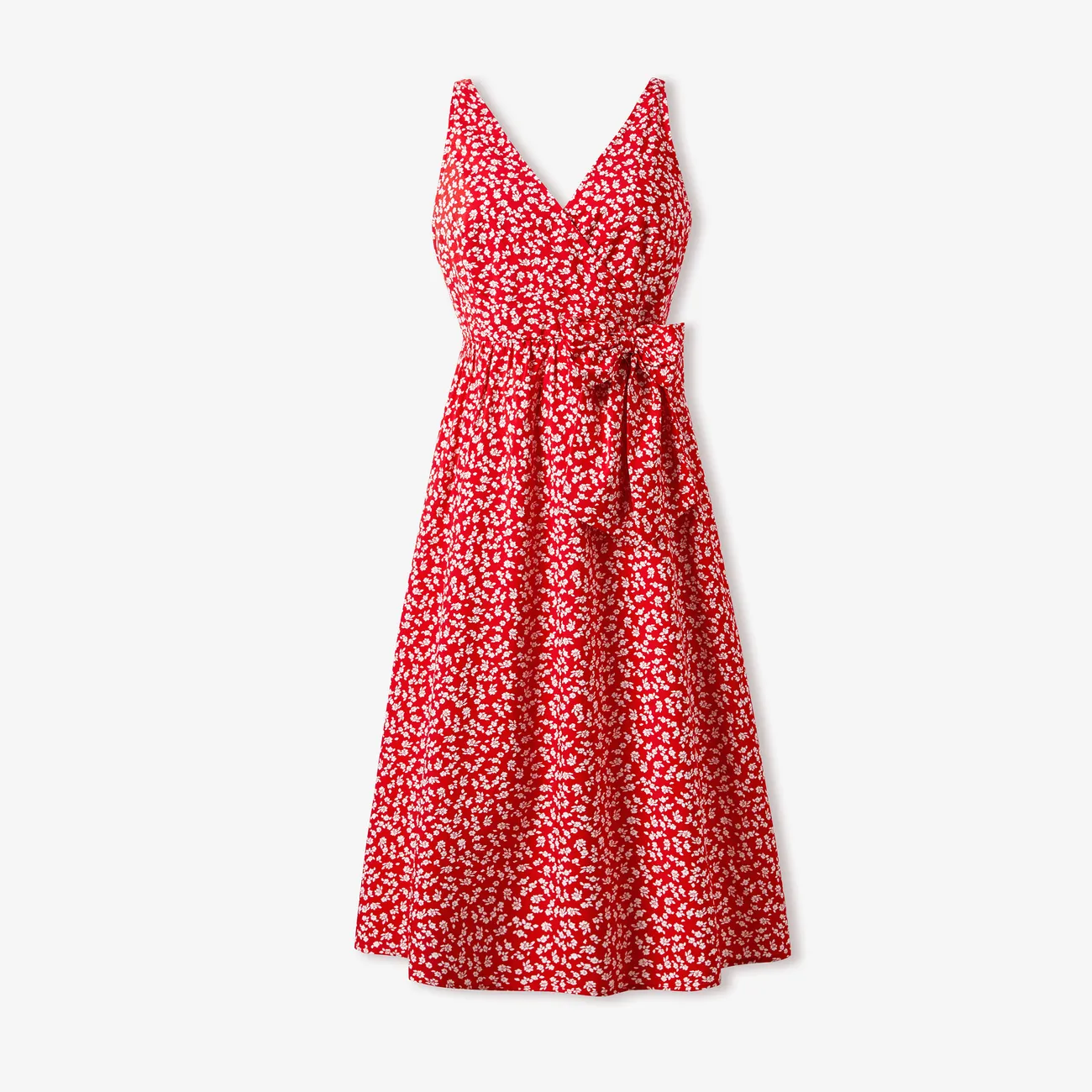Mommy and Me Ditsy Floral V-Neck Concealed Button Bow Side Dress Red big image 1