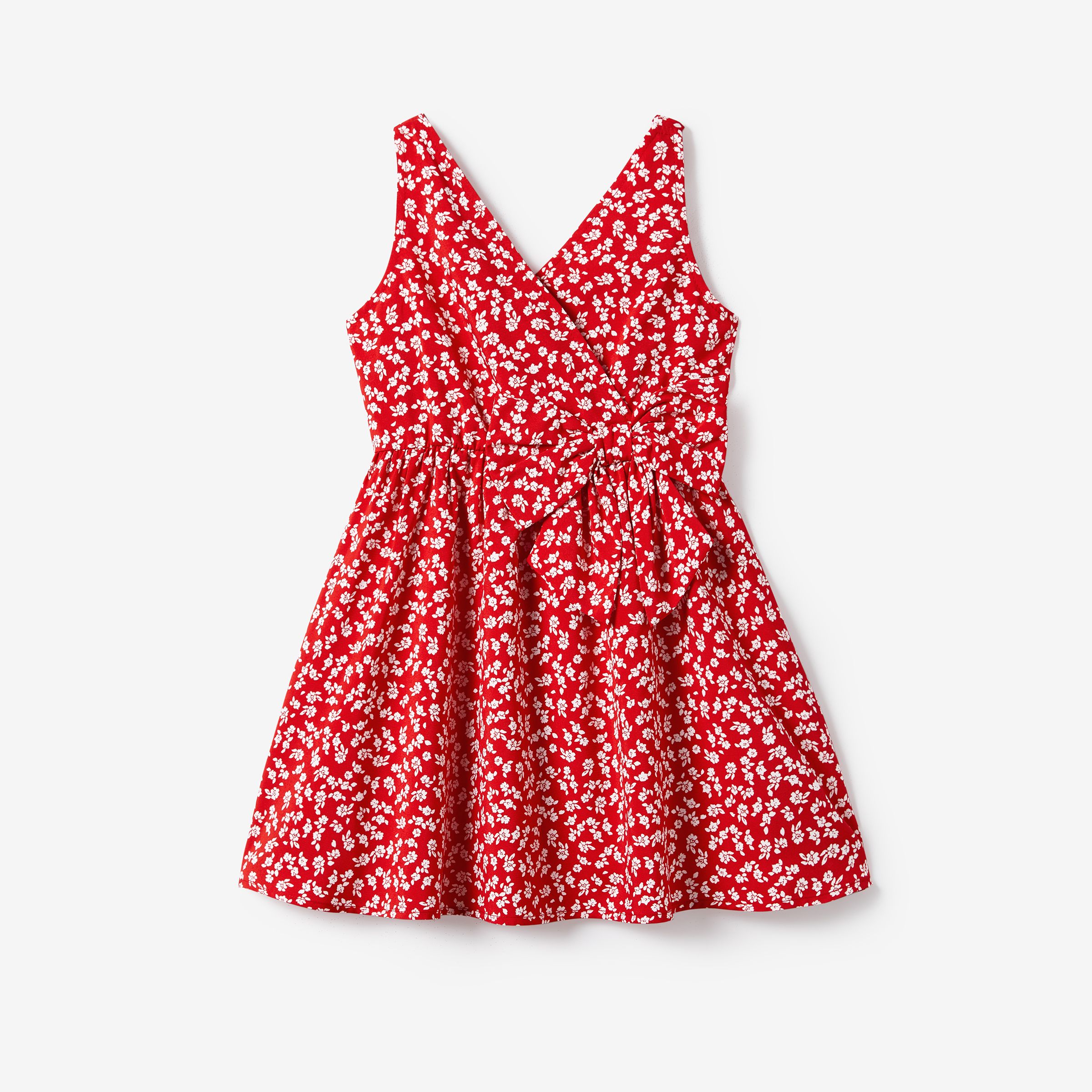 Mommy and Me Ditsy Floral V-Neck Concealed Button Bow Side Dress