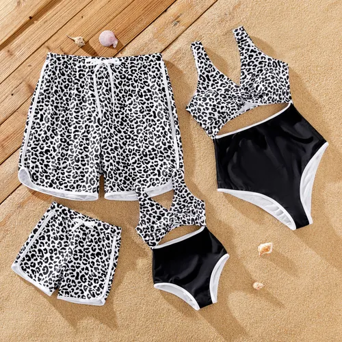 Family Matching Leopard Printed Swim Trunks or Twist Knot High-Waist Swimsuit