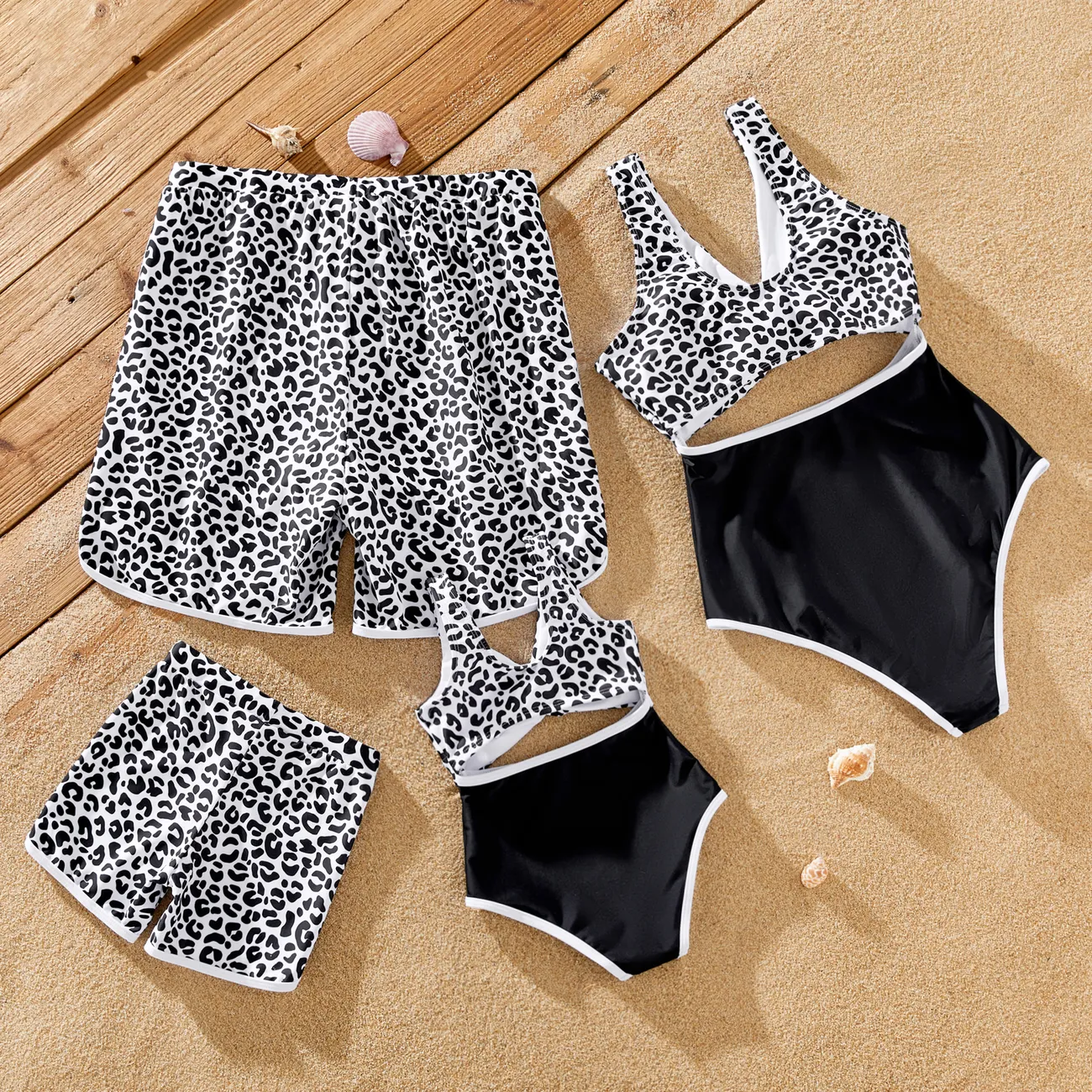 Look de família Padrão de leopardo Conjuntos de roupa para a família Fato de banho Preto e branco big image 1