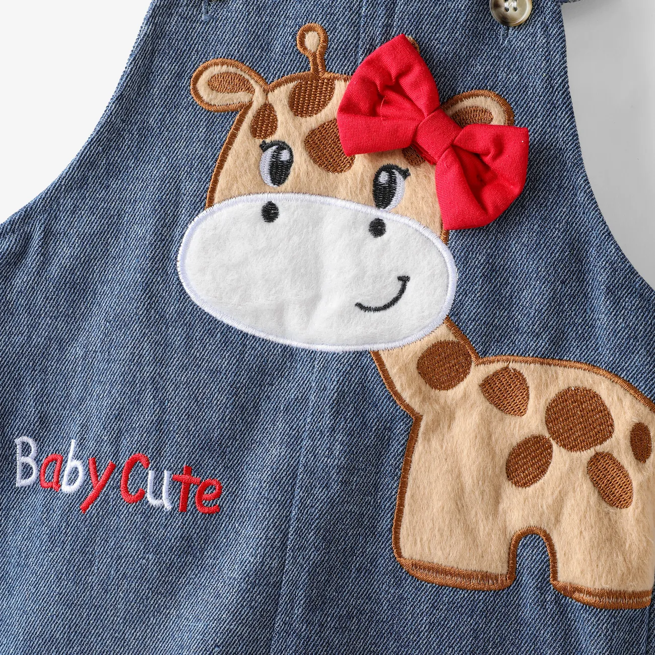 3pcs Baby Girl 95% Cotton Stripe Long-sleeve Top and 97% Cotton Giraffe Embroidery Ruffle Overalls & Headband Set Blue big image 1