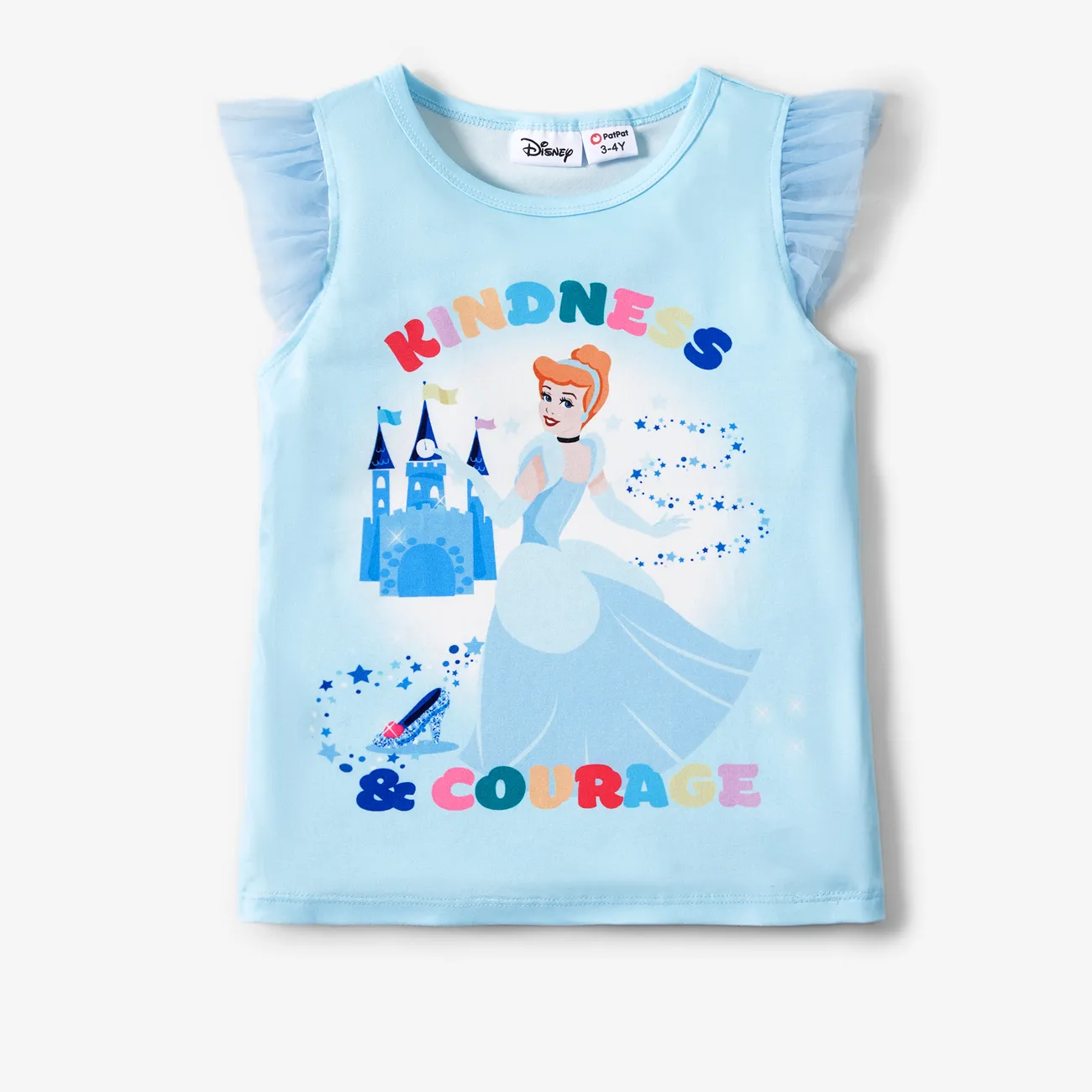 Disney princess Rainbow pattern Patchwork Mesh T-shirt
 Blue big image 1