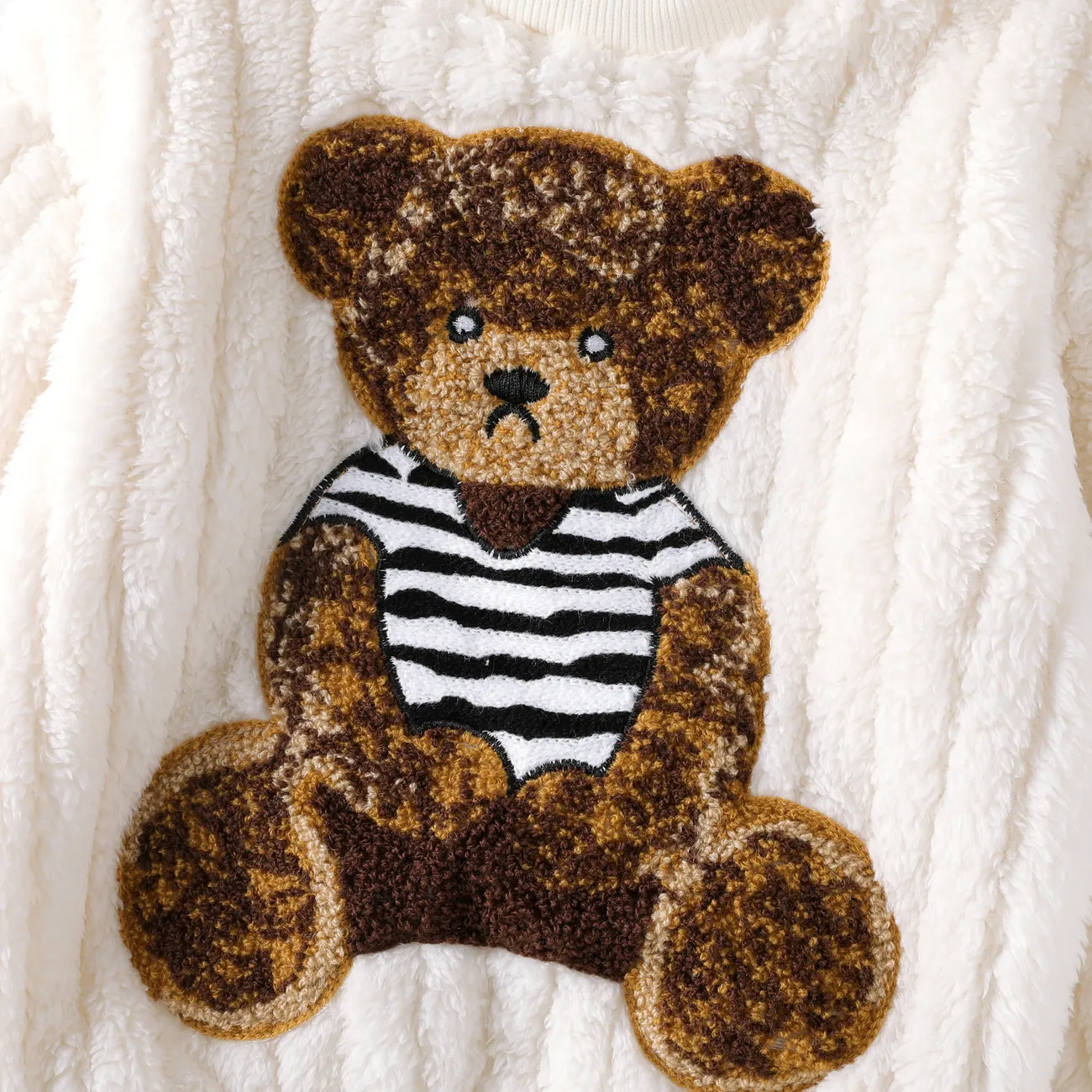 Toddler Girl Playful Bear Embroidered Fleece Sweatshirt OffWhite big image 1