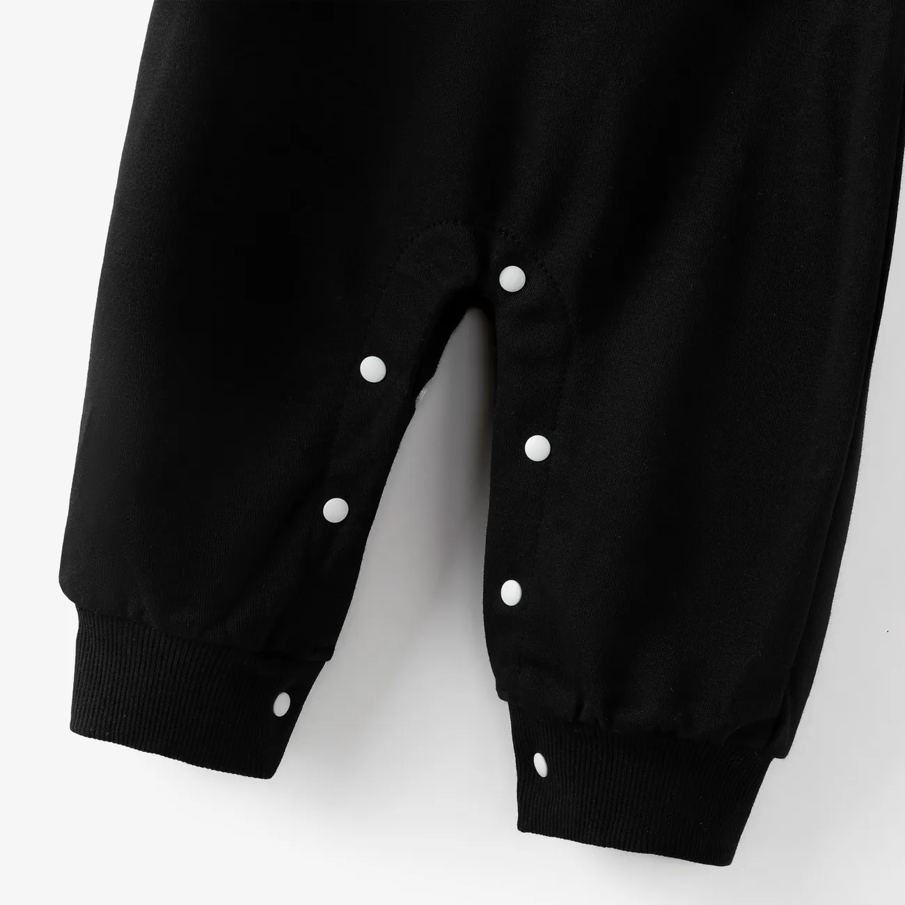 Baby Boy/Girl Plaid Bear & Letter Embroidered Long-sleeve Jumpsuit Black big image 1
