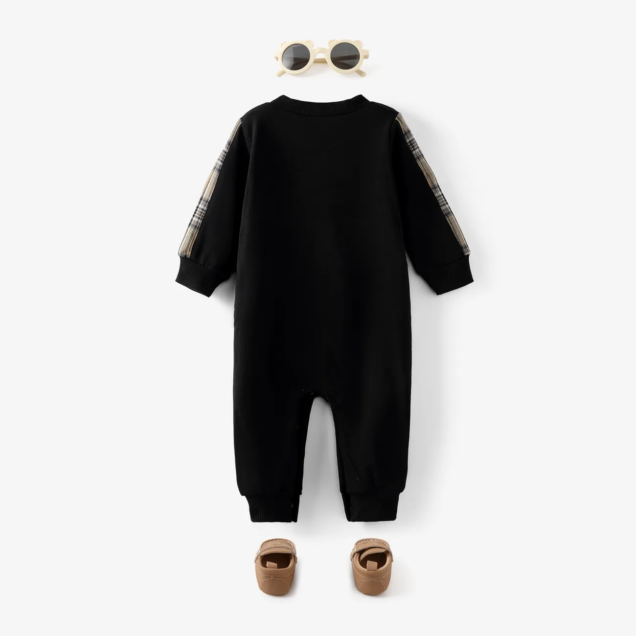 Bebé Unissexo Costuras de tecido Urso Infantil Manga comprida Macacão Preto big image 1