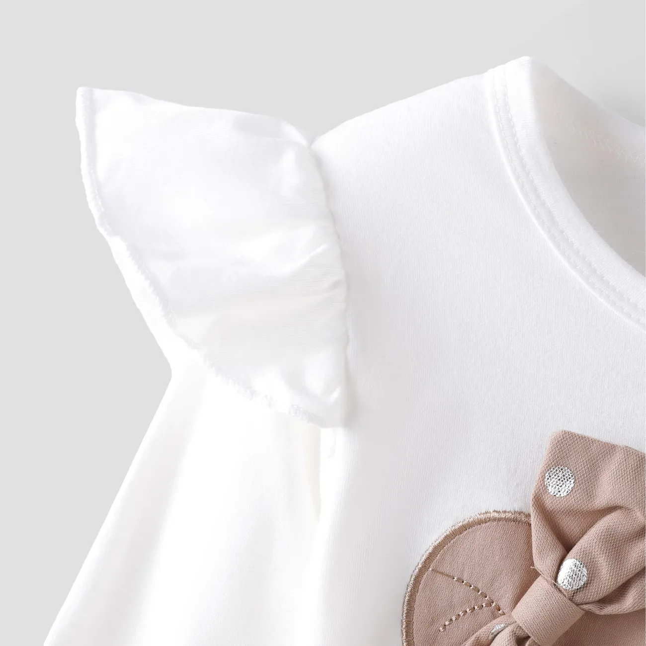 2 pezzi Bambino piccolo Ragazza Manica volant Infantile Orso Vestito con gonna Bianco big image 1