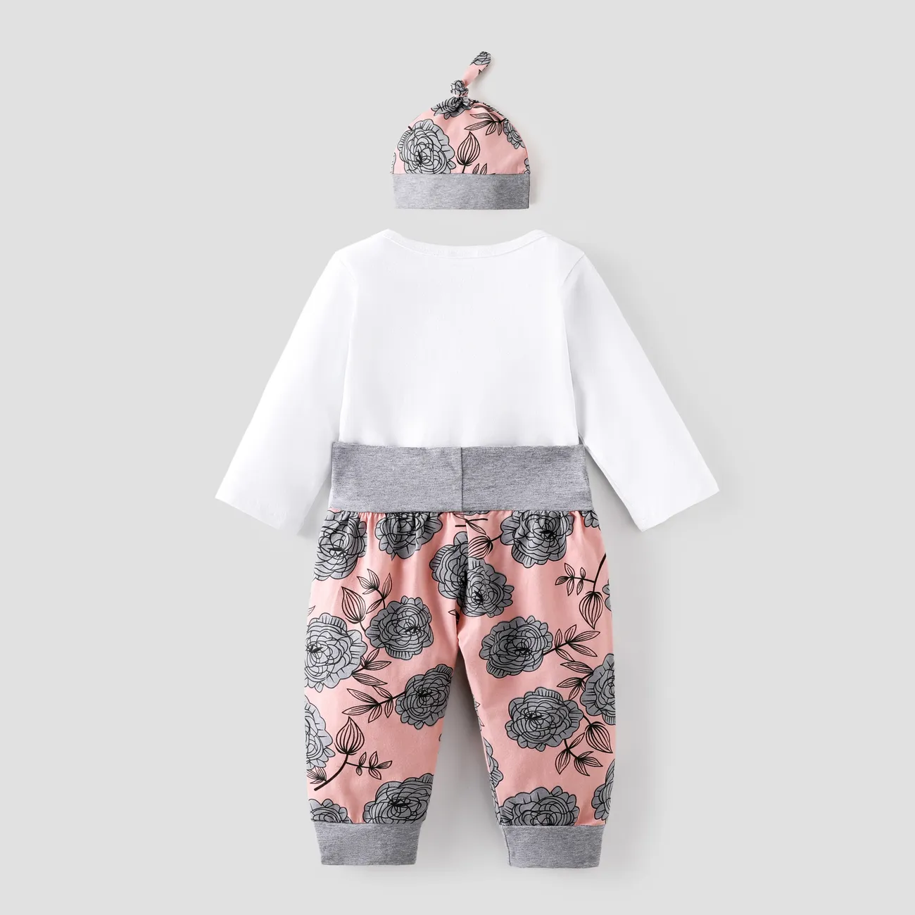 3pcs Baby Girl 95% Cotton Long-sleeve Letter and Floral Print Set White big image 1