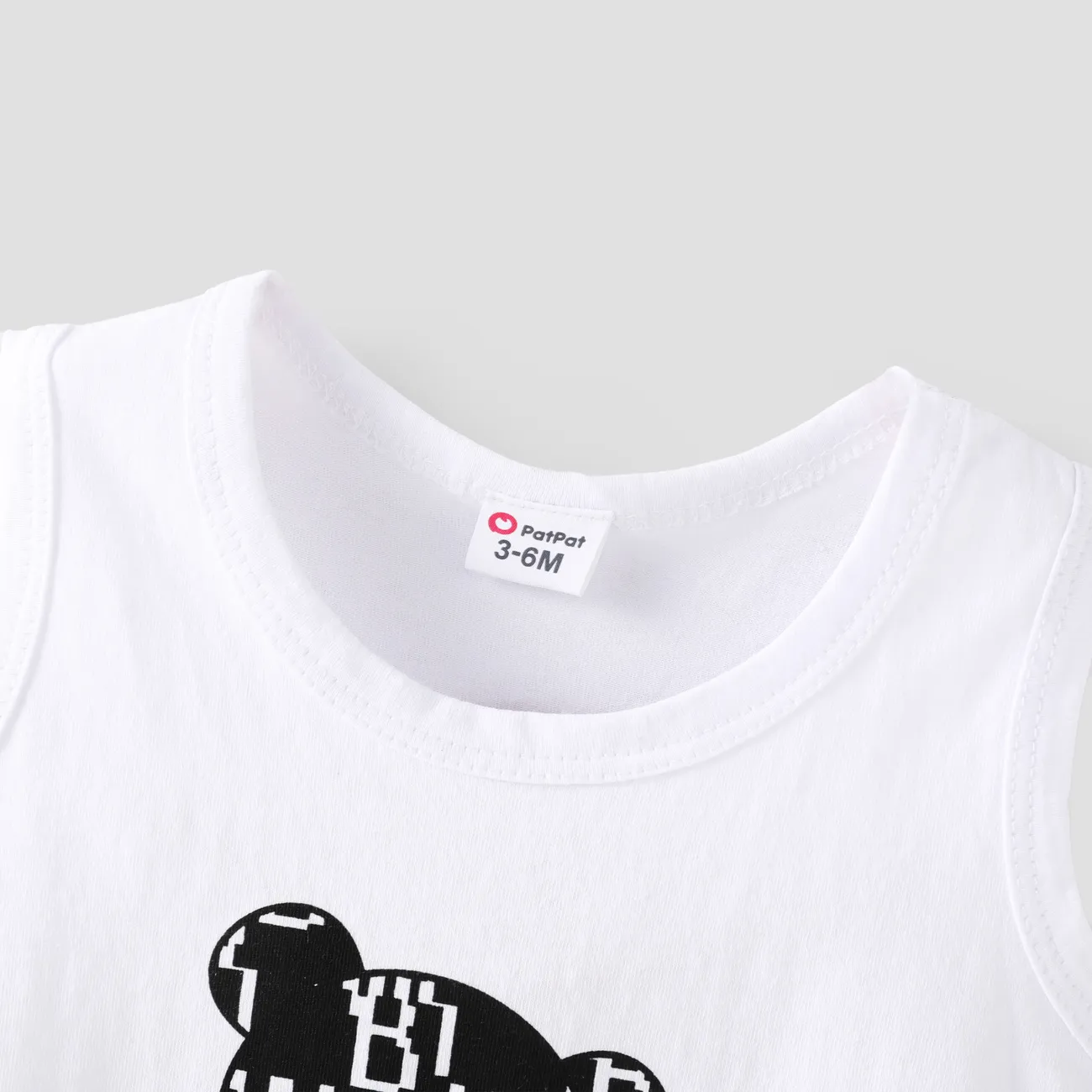2pcs Baby Boy 95% Cotton Cartoon Bear Print Sleeveless Tank Top and Shorts Set White big image 1