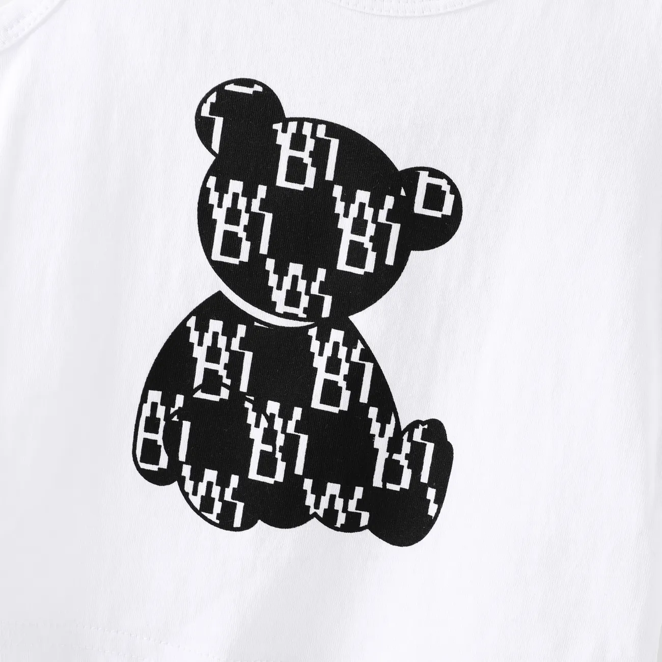 2pcs Baby Boy 95% Cotton Cartoon Bear Print Sleeveless Tank Top and Shorts Set White big image 1
