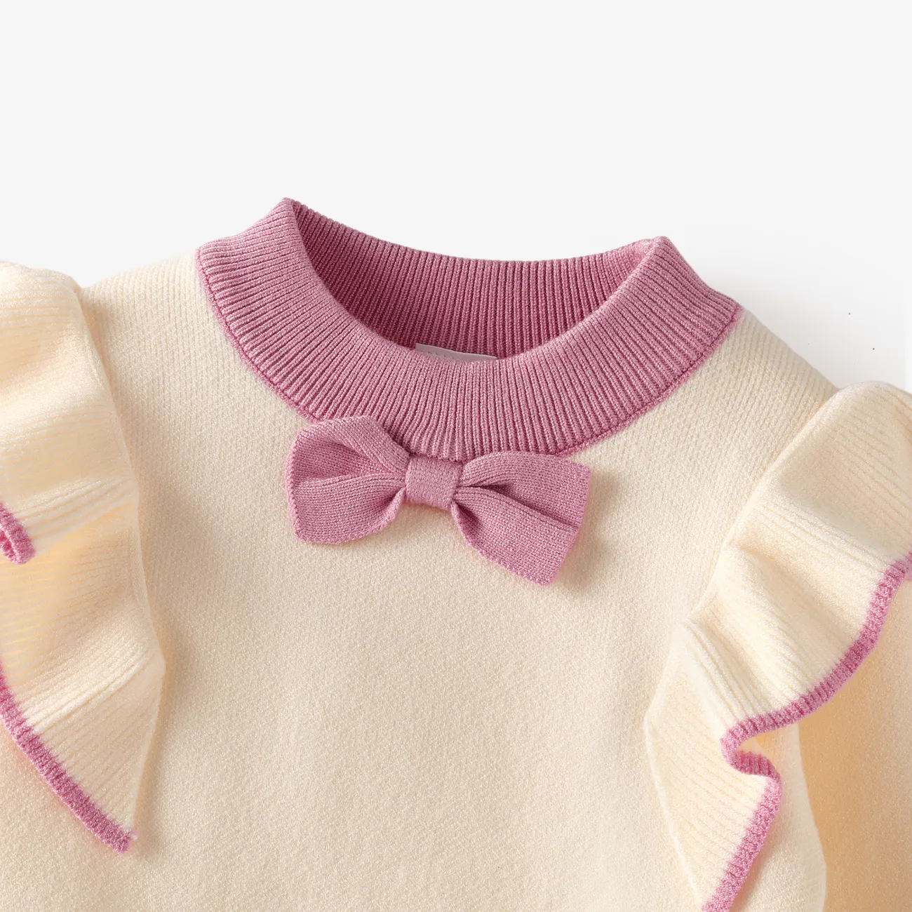 2-piece Toddler Girl Bowknot Flounced Knitted Sweater and Pleated Skirt Set Pink big image 1