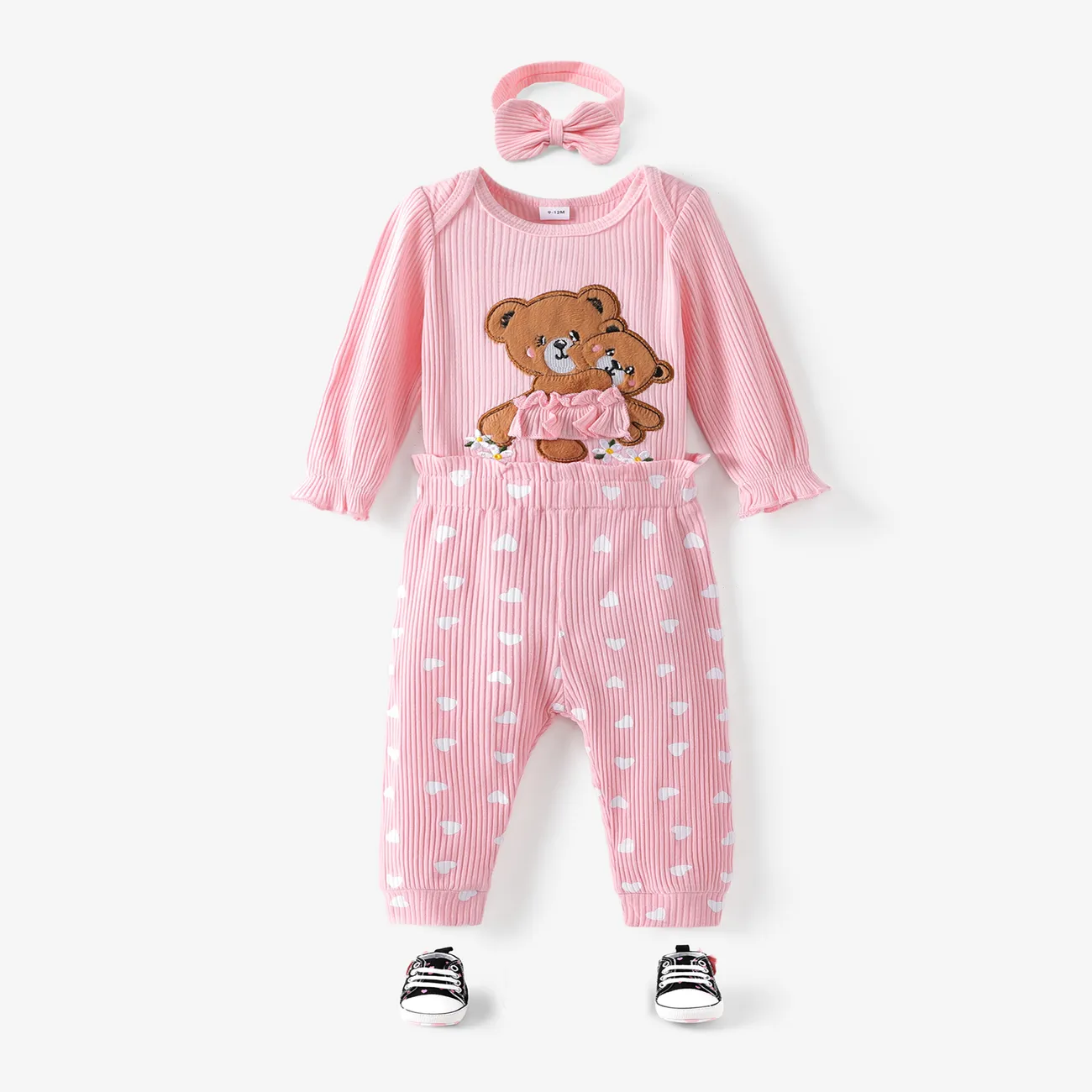 3PCS Baby Girl Hyper-Tactile Bear Pattern Sweet Set Pink big image 1