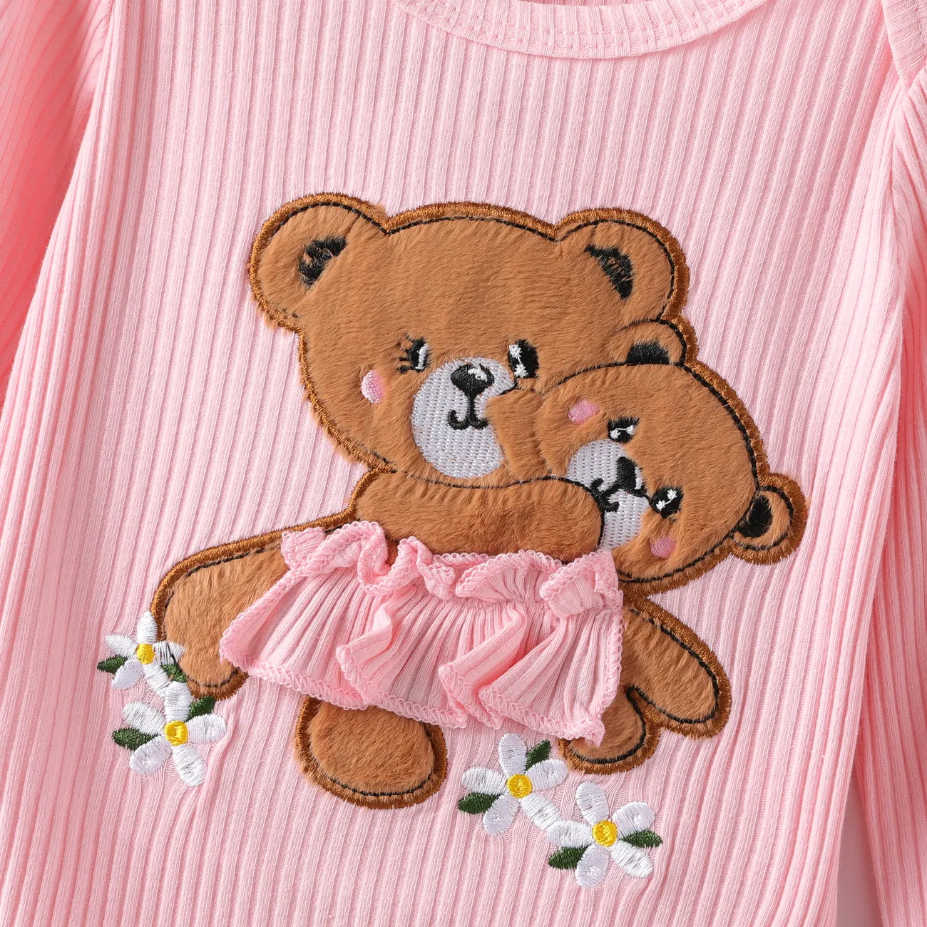 3PCS Baby Girl Hyper-Tactile Bear Pattern Sweet Set Pink big image 1