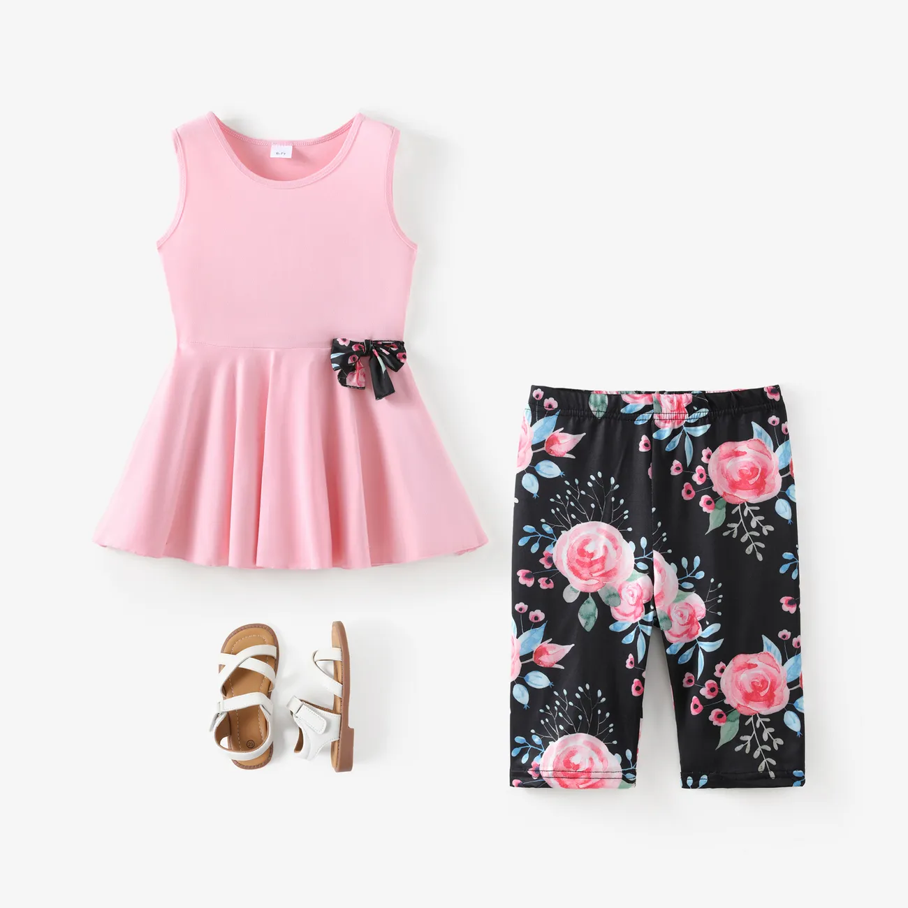 2 Stück Kinder Sets Mädchen Pflanzen und Blumen Hypertaktil Shorts-Anzug rosa big image 1