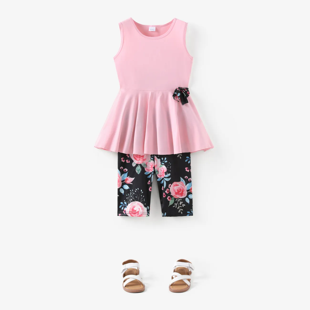 2件 大童 套裝 女 植物花卉 立體造型 短褲套裝 粉色 big image 1