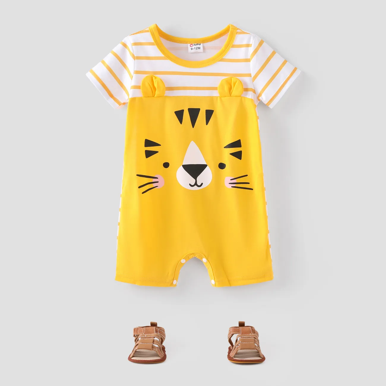 嬰兒 男 立體造型 獅子 童趣 短袖 連身衣 撞色 big image 1