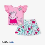 Peppa Pig Toddler Girl 2pcs Floral Grid pattern Skirt Set
 Roseo