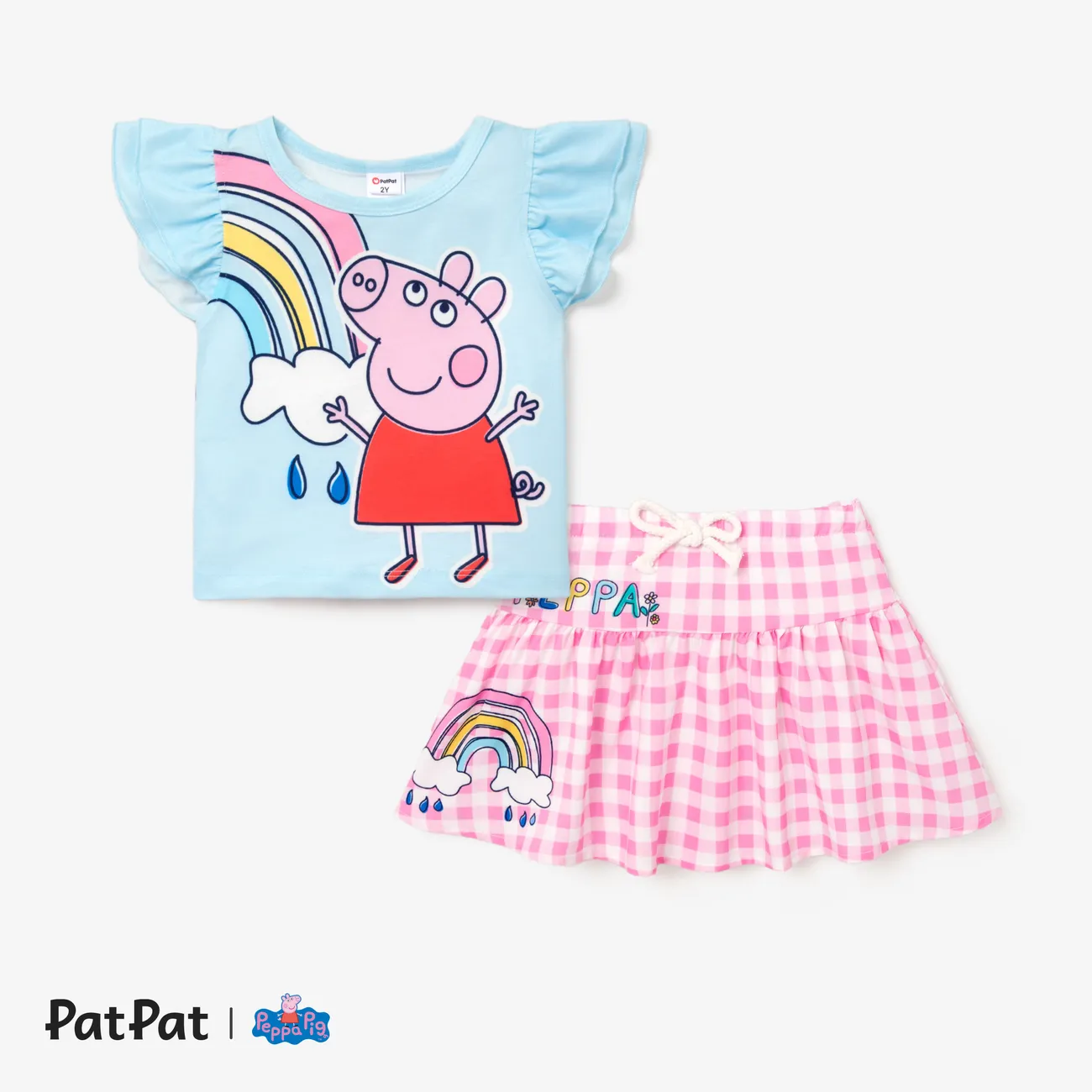 Peppa Pig Toddler Girl 2pcs Floral Grid pattern Skirt Set
 Blue big image 1