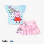 Peppa Pig Toddler Girl 2pcs Floral Grid pattern Skirt Set
 Blue