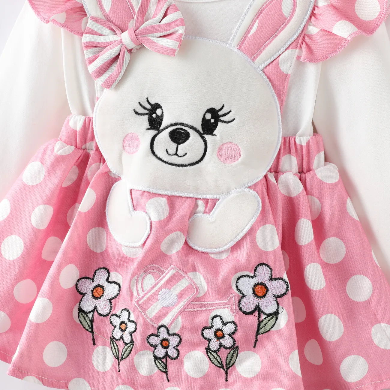 Baby Girl Rabbit Pattern Ruffle Long Sleeve Romper Pink big image 1