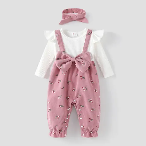 2pcs Baby Girl Sweet 3D Hyper-Tactile Floral Pattern Jumpsuit Set