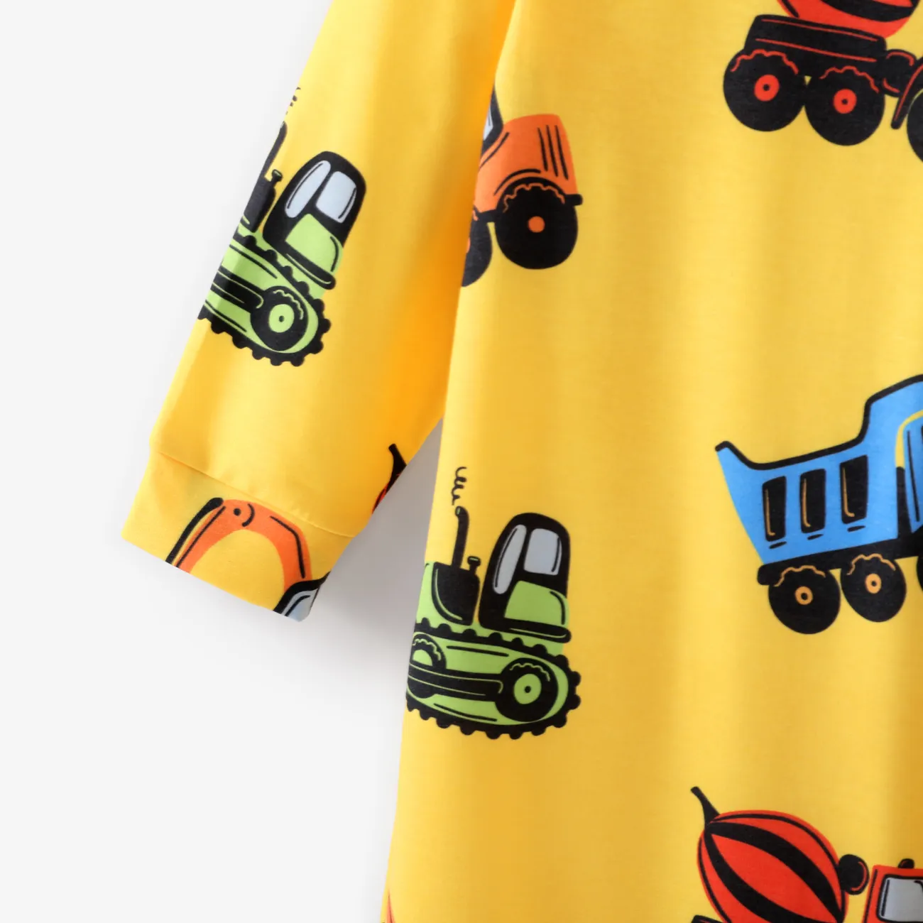 Naia™ Baby Boy Allover Construction Vehicle Print Long-sleeve Jumpsuit Yellow big image 1