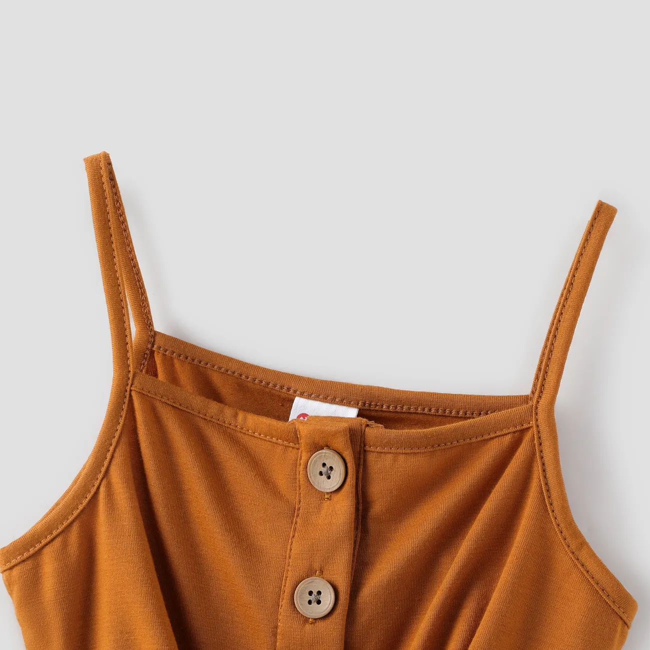 Brown - 2-piece Toddler Girl Button Design Tie Knot Camisole Tank and Butterfly Print Flared Pants Set - image 3