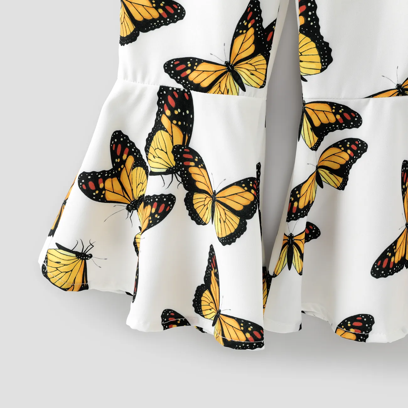 Brown - 2-piece Toddler Girl Button Design Tie Knot Camisole Tank and Butterfly Print Flared Pants Set - image 5
