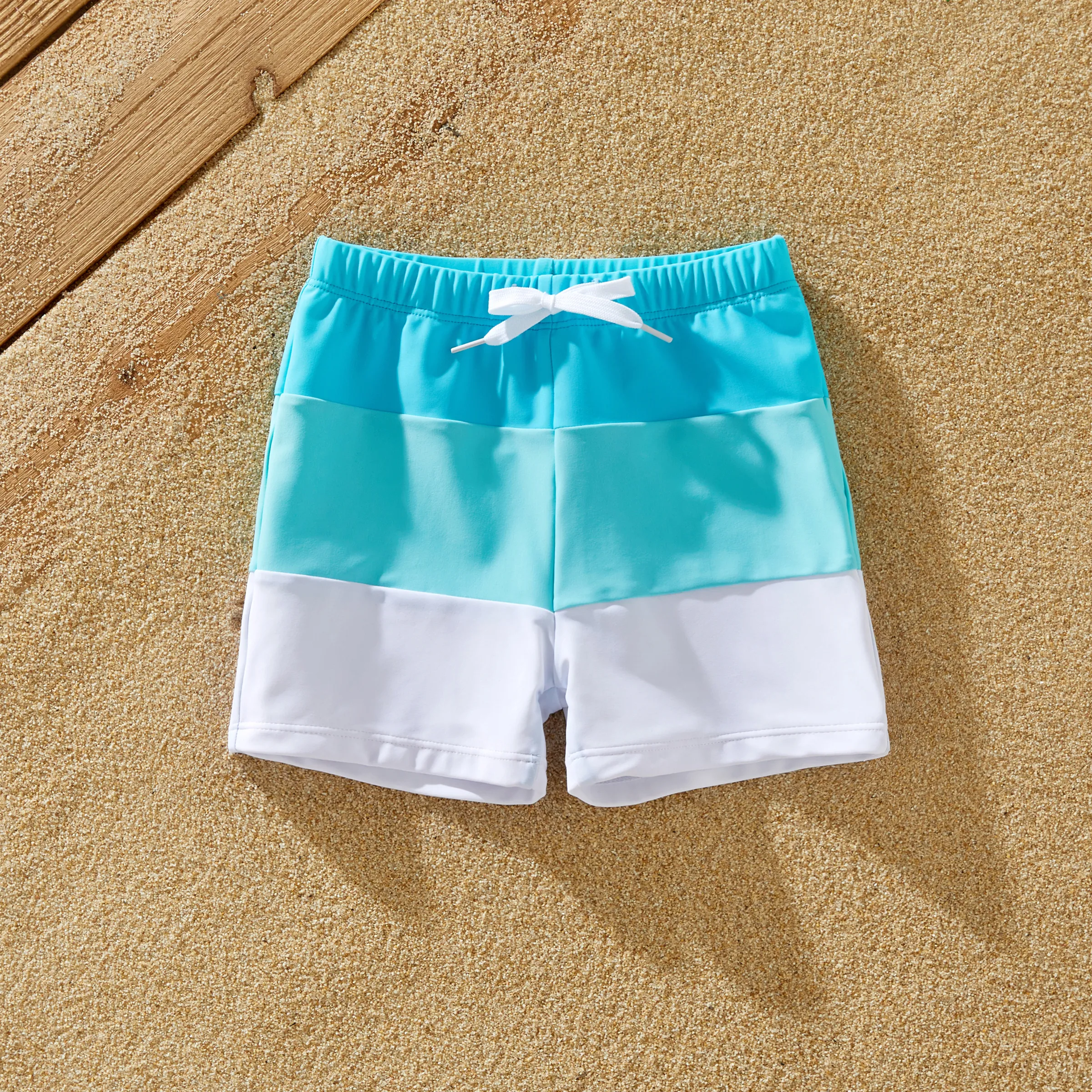 Family Matching Colorblock Drawstring Swim Trunks Or Shirred Ruffle Strap Two-Piece Swimsuit