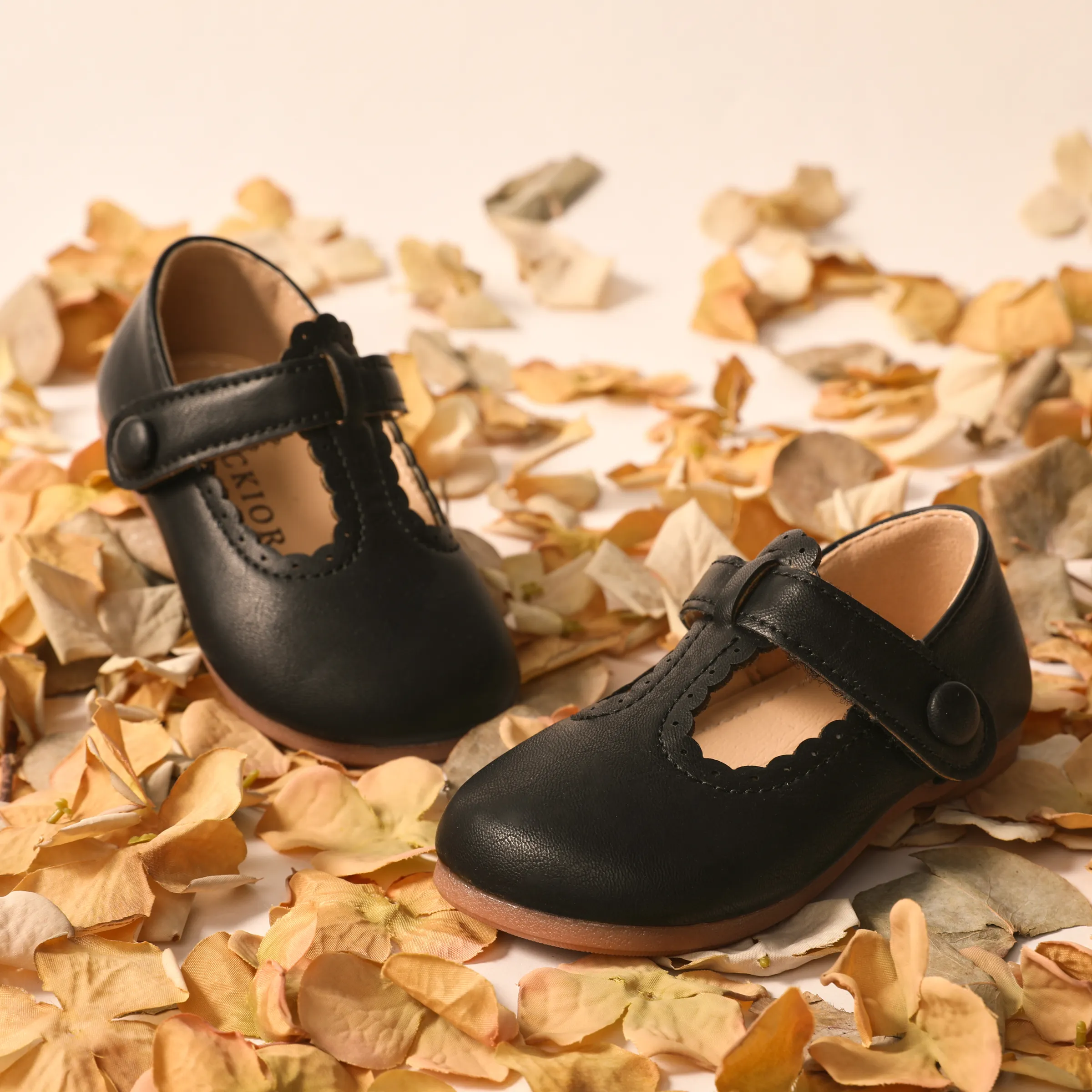 Toddler/Kids Girl Casual Solid Velcro Leather Dresses Shoes Flat Black