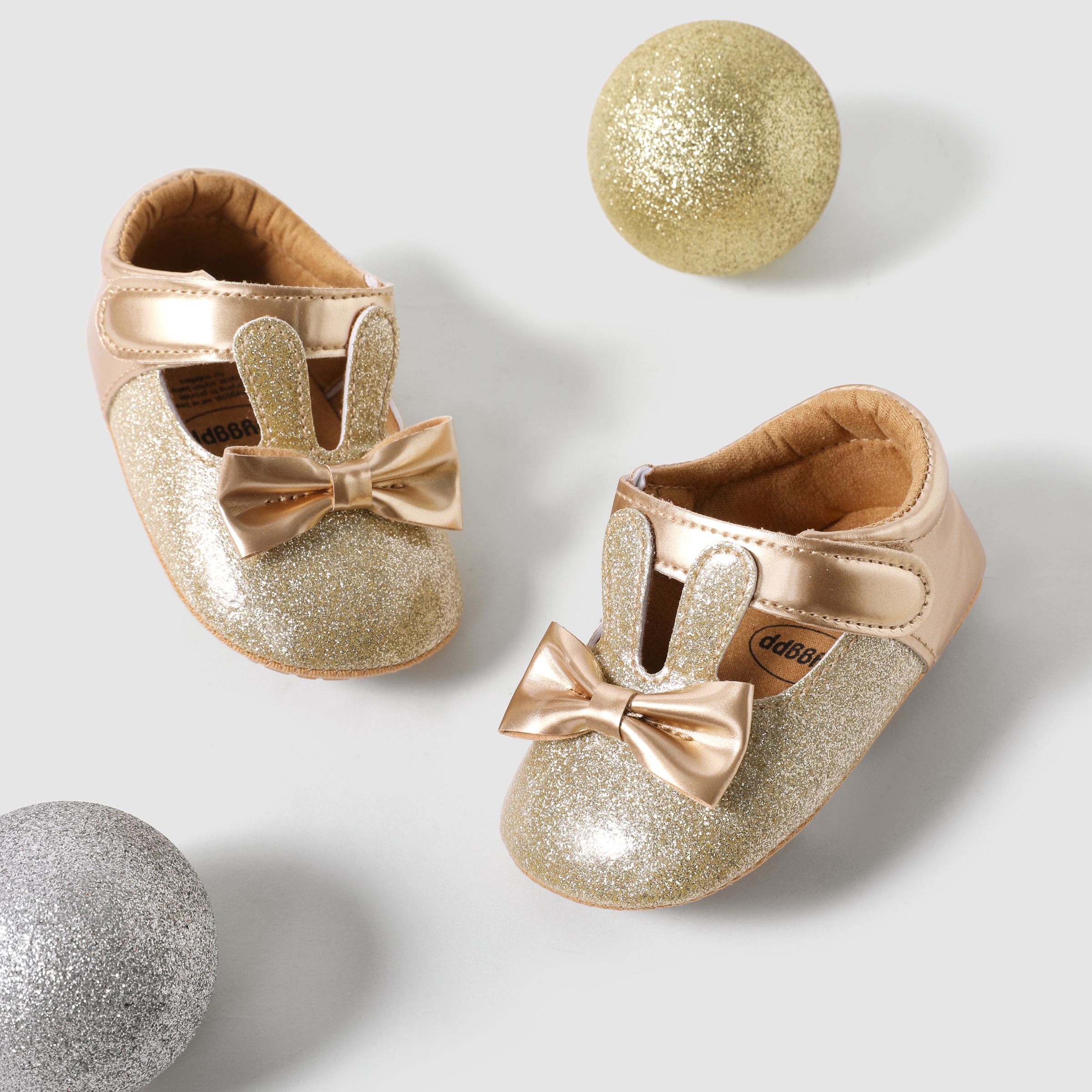 Baby Girl Solid Hyper-Tactile 3D Rabbit and Bowtie Design Velcro Prewalker Shoes