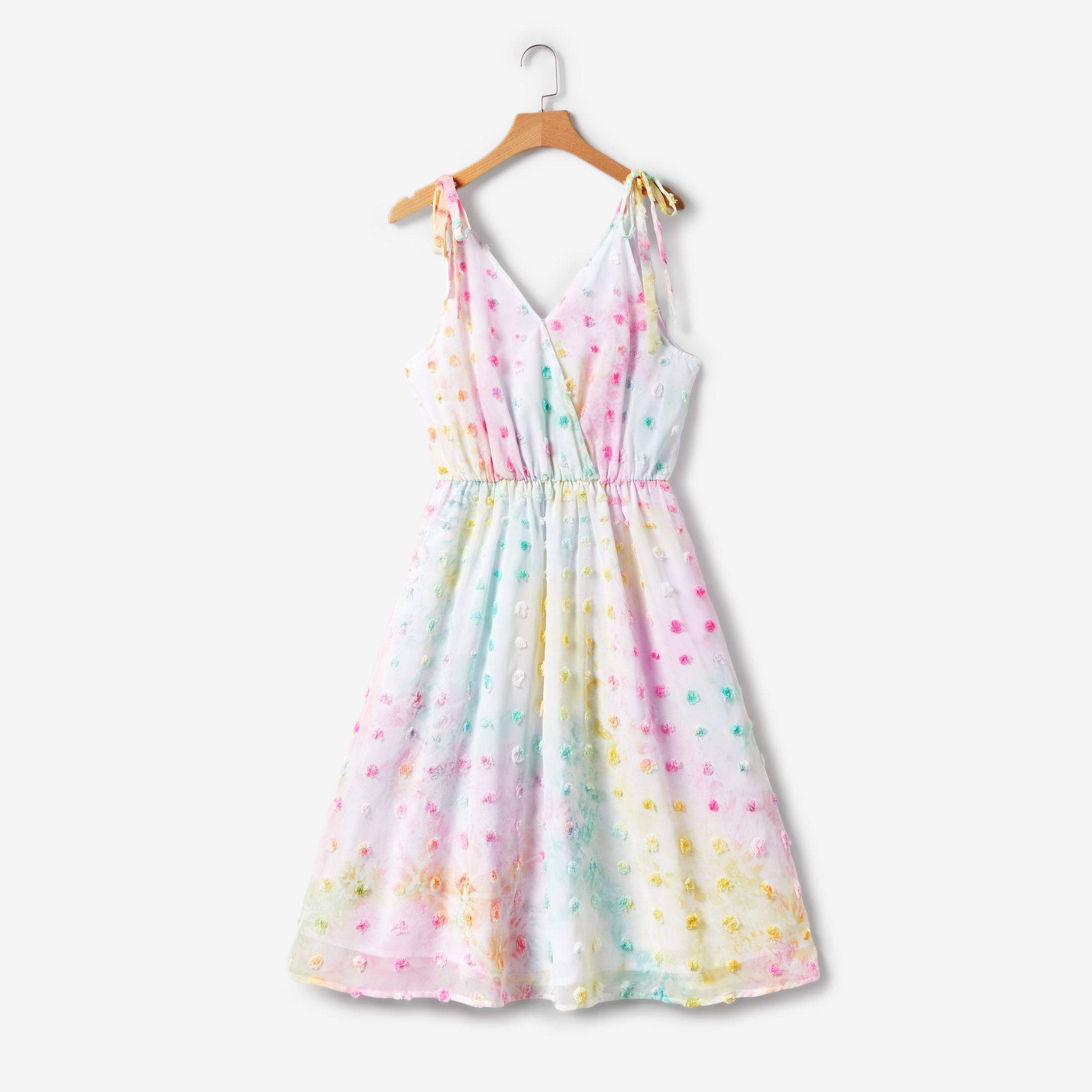 

Mommy and Me Swiss Dot Tie-Dye Multi-Color Dresses